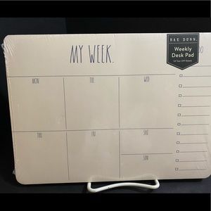 Rae Dunn "MY WEEK" Weekly Desk Pad w blue ink on ivory paper, NWT